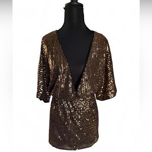 Elegant Gold Sequin V-Neck Blouse